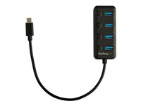StarTech.com 4 Port USB C Hub, USB-C to 4x USB 3.0 Type-A Ports with Individual On/Off Port Switches, SuperSpeed 5Gbps USB 3.1/3.2 Gen 1, USB Bus Powered, Portable, 10" Attached Cable - Windows/macOS/Linux (HB30C4AIB) - Hub - 4 x USB 3.1 Gen 1 - stasjonær HB30C4AIB