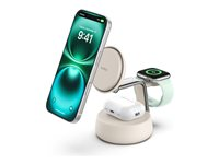 Belkin UltraCharge Pro - Trådløst ladestativ - 3-i-1, Qi2 + AC-strømadapter - 25 watt - Fast Charge - sand WIZ040KQSD