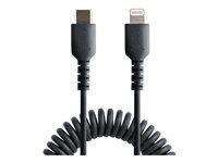 StarTech.com 50cm/20in USB C to Lightning Cable, MFi Certified, Coiled iPhone Charger Cable, Black, Durable and Flexible TPE Jacket Aramid Fiber, Heavy Duty Coil Charging Cable - Rugged USB Lightning Cable - Lightning-kabel - 24 pin USB-C hann til Lightning hann - 50 cm - svart - rullet sammen RUSB2CLT50CMBC